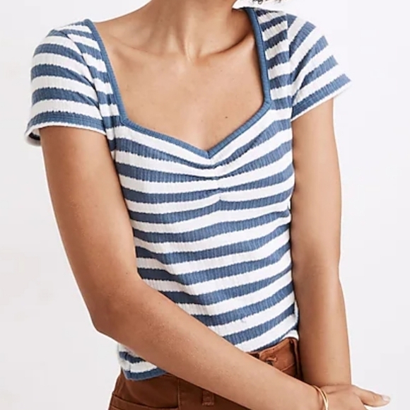 Madewell Ribbed Sweetheart Tee Gray Stripe - Picture 1 of 4